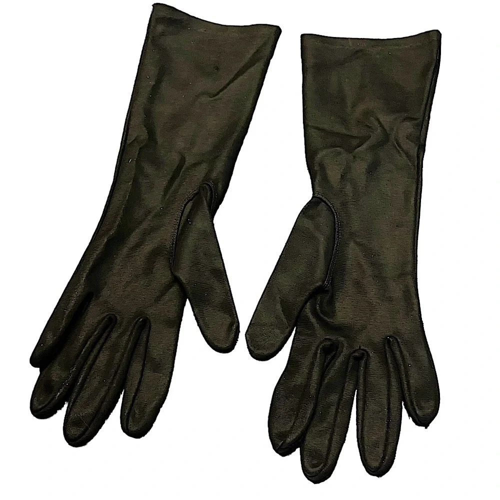 Vintage Black Stretch Fabric Gloves Cover Wrists OS